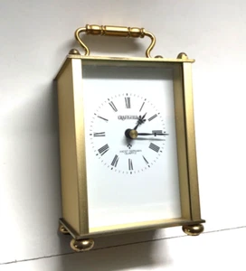 CRAFTGUILD - WEST GERMAN QUARTZ MANTLE CLOCK - 3-1/4" X 4-1/2" BRASS - Picture 1 of 4