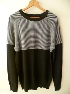 Men's 21 Men Color Block Crew Neck Long Sleeve Knit Sweater Black Size L (NEW) - Picture 1 of 7
