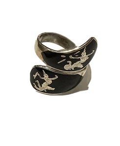Vtg Bypass Ring Siam Sterling Silver Niello Dancing fine jewelry accessories - Picture 1 of 5
