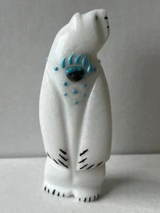 Zuni White Bear Fetish Michael Laweka Bear claw Marble Gifts F4084 - Picture 1 of 7