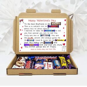 Personalised Valentines Chocolate Gift Treat Hamper Hug in a box Him Her Poem