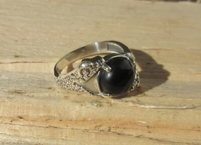 Ω Anello Serpente Divora Neri Onice Argento Sterling 925 TG 18,1 - Immagine 1 di 4