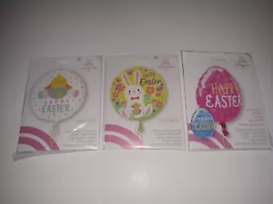 Happy Easter Egg Mylar Foil Balloon Set of 3 Easter Bunny Decoration NEW - Picture 1 of 6