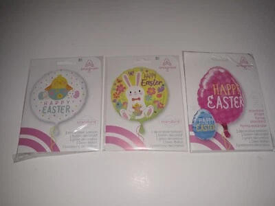 Happy Easter Egg Mylar Foil Balloon Set of 3 Easter Bunny Decoration NEW - Image 1 of 4
