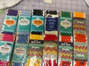 12 Vintage Wrights Rick Rack packages, Sealed, Colors & Widths as shown - Picture 1 of 1