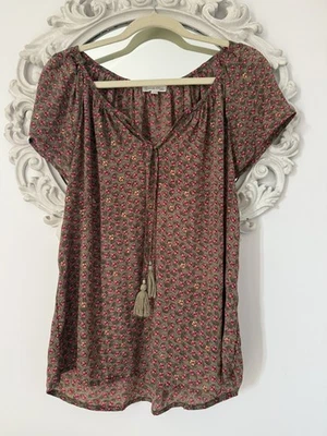 GABRIELLE PARKER top  pink/green/gold boho/peasant style flutter sleeve Uk 12-16 - Image 1 of 4