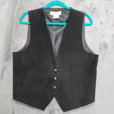 Chaleco De Colección Paris Sport Club Para Mujer L Cuero Negro Forrado Frontal a Presión Western Foto 1 de 4