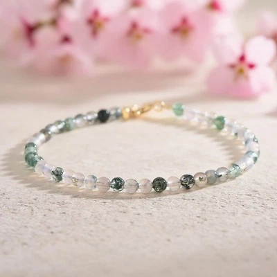 Musgo Natural Ágata 3mm Cuentas Redondas Cristal Piedras Preciosas Delicadas Mujer Pulsera Regalo Foto 1 de 2