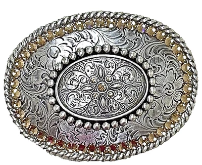 Hebilla de cinturón Nocona plateada floral ámbar pedrería nuevo en caja brillante 1 5/8 pulgadas Foto 1 de 4