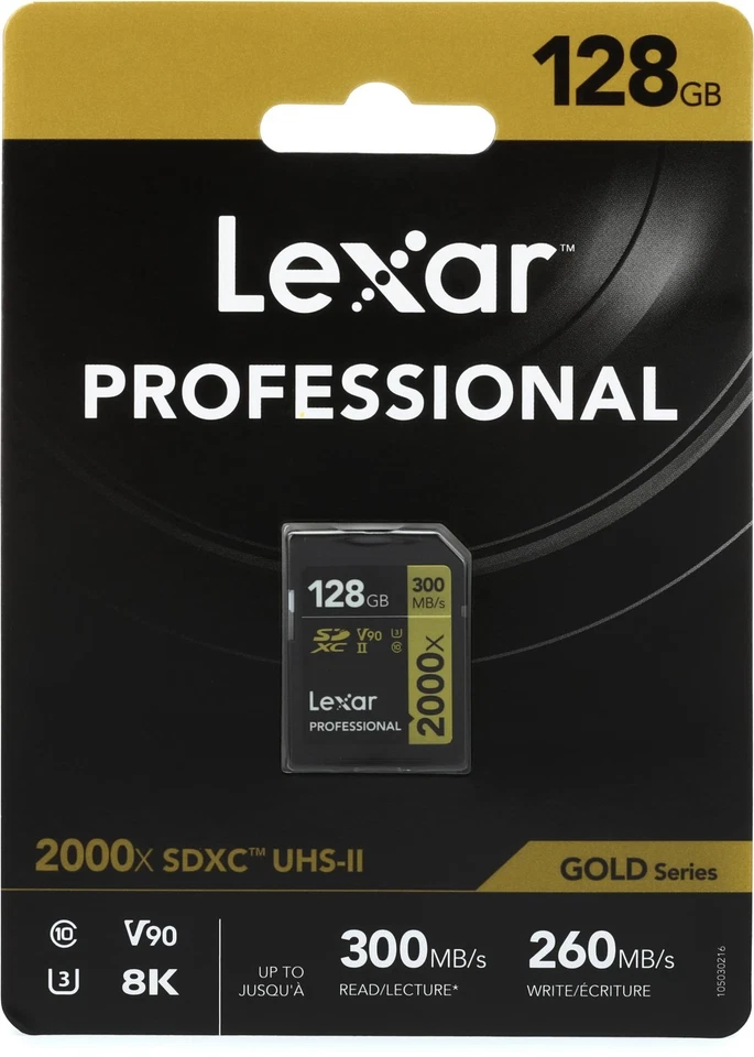 Lexar Professional 2000x SDHC/SDXC UHS-II Card Gold Series - 128GB, UHS-II, U3, - Image 1 of 3