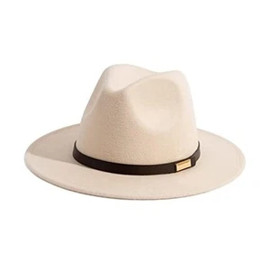  Fedora Hats for Men Wide Brim Panama Hat with Classic 7 1/8-7 1/4 B-belt Beige - Picture 1 of 7