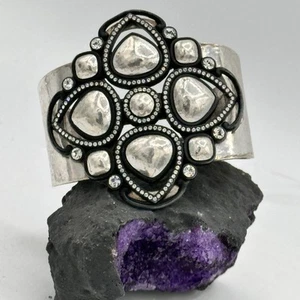 Brighton Starry Night Cuff Bracelet Silver Plate Black Enamel Crystal 7.5 Inch - Picture 1 of 7