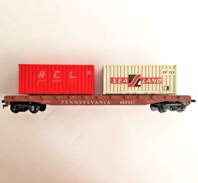 Pennsylvania Flat car with ACL & Sea Land Containers HO # 469617 LIMA Italy - Image 1 of 4