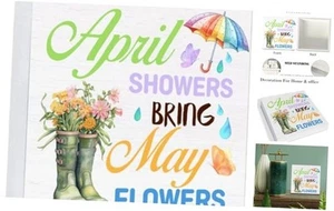 Spring Decor Farmhouse April Showers Bring May Flowers Wood Sign Spring 19 - Picture 1 of 7