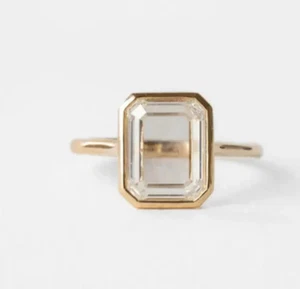 4Ct Emerald-Cut G/VS1 Lab Grown Diamond Bezel Engagement Ring 14k Yellow Gold - Picture 1 of 6