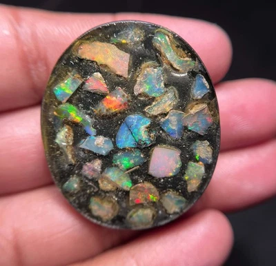 AAA Natural Ethiopian Multi Fire Opal Cabochon Opal Raw Crystal Doublet Gemstone - Image 1 of 4