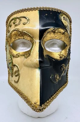 Máscara de carnaval veneciana vintage pintada a mano marfil negro Italia GC Foto 1 de 4