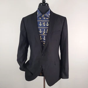 Savile Row Blazer Mens 44 R/L Black Textured Stretch Notch Lapel Jacket 2 Btn - Picture 1 of 16