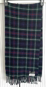 Moon British Isles Navy Green Plaid Lambswool Scarf 2.5" Fringe  47.5" X 11.5" - Picture 1 of 3