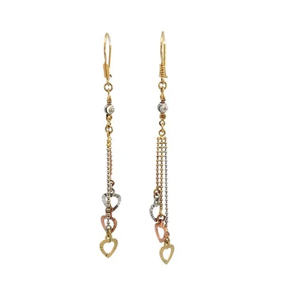 Fashion 2" 14k yellow white rose heart long dangle earrings wire hook backs NEW - Image 1 of 4