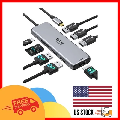 Selore 9-in-1 USB-C Hub with 2 DisplayPort Outputs – Connect Up to 3 Monitors - Image 1 of 4