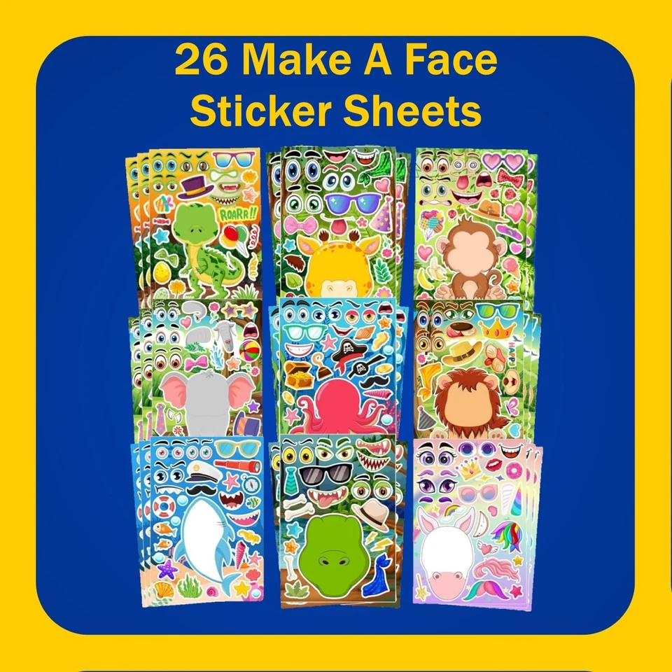 26 hojas de pegatinas de animales para hacer una cara para niños fiestas favores y bolsas de regalos Foto 1 de 4