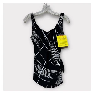 One Piece Tummy Trimmer Swimsuit Size 12 Black White Ceeb - Picture 1 of 12