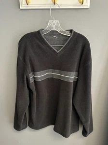 Vintage GAP Sweater Herren L/XL grau gestreift Fleecepullover V-Ausschnitt Sweatshirt Y2K - Bild 1 von 3