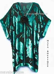 Maya Matazaro Silk Burnout Velvet Jacket Kimono Duster Teal Black No Fringe Plus - Picture 1 of 3