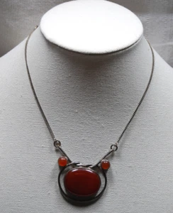 Modern .925 Sterling Silver Necklace with Carnelian Colored Stones - Picture 1 of 5