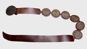 PER UNA italienischer Ledergürtel braun mit Metallmedaillons Boho/Festival Stil S/M - Bild 1 von 6