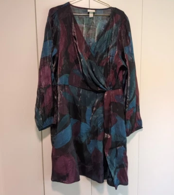 Vestido Ava & Viv Faux Wrap tamanho 1X tons de joias manga comprida novo com etiquetas - Imagem 1 de 4