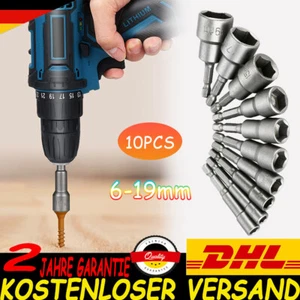 Stecknuss Bit 10-Teilig Nuss Set Steckschlüssel Für Akkuschrauber Bitsatz 6-19mm - Bild 1 von 8