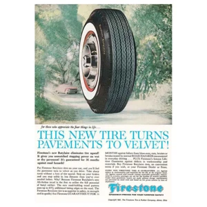 1961 Firestone: Turns Pavements to Velvet, Butylaire Vintage Print Ad - Picture 1 of 1