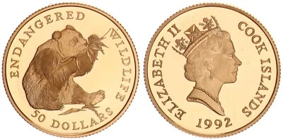 Cook Islands 50 Dollars Gold 1992 Großer Pandabär PP in Kapsel  120377 - Bild 1 von 2