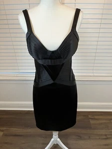 Corsé Plisado Negro Satinado Vestido de Cóctel LAVANDERÍA Shelli Segal Talla 8 Fiesta Club - Imagen 1 de 7