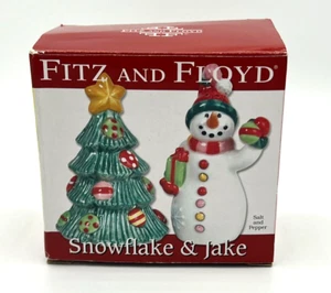 Fitz and Floyd Juego de Sal y Pimienta Navidad Copo de Nieve y Jake con Caja Original - Imagen 1 de 11