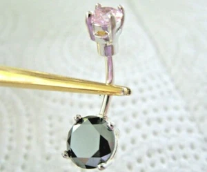 2.35ctw REAL BLACK DIAMOND BELLY RING w/PINK,CERTIFICATE, DIAMOND TESTER,DOUBLE - Picture 1 of 7
