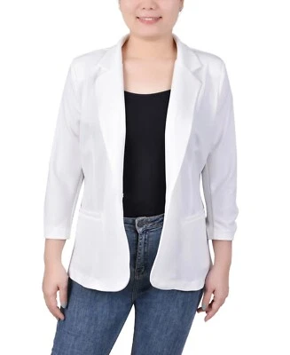Chaqueta de crepé de buceo manga 3/4 blanca talla PL de NY Collection para mujer Foto 1 de 2
