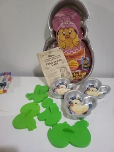 Wilton Easter Chick In Egg Cake Pan W/ 3 Single Chick Mold And 4 Cookie Cutters - Picture 1 of 11
