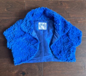 Justice Girls Bowlero Vest Sequined Blue Fuzzy Sz 8 ST24 - Picture 1 of 4