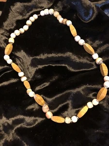 Vintage Artisan Agate Stone & Wooden Necklace - Picture 1 of 4