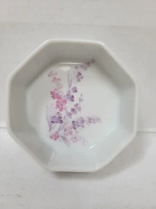 Vintage Porcelain Trinket Dish Hand Painted Japan Octagon White Purple Flowers - Picture 1 of 7