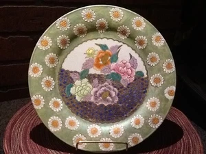 Piatto dipinto a mano 10 1/4" fiori Quing Qianlong marchio d'epoca - Vintage - Foto 1 di 7