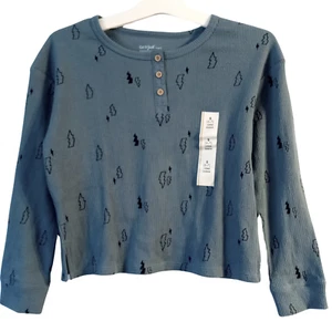 Cat & Jack Size 6-7 Thermal Henley Dusty Blue Lightning Bolts Long Sleeve NWT - Picture 1 of 5
