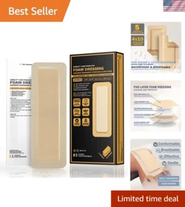4" x 10" Silicone Foam Dressing - Gentle Adhesive & Highly Absorbent - 5 Pack - Picture 1 of 8