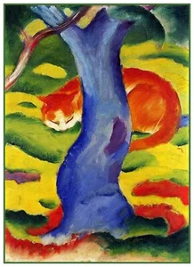 Patrón de carta de punto de cruz contado del gato debajo del árbol de Franz Marc - Imagen 1 de 3