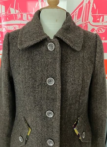 JOULES VICTORIA JACKET WOOL TWEED HERRINGBONE SINGLE BREASTED FLORAL LINING 12 - Picture 1 of 24
