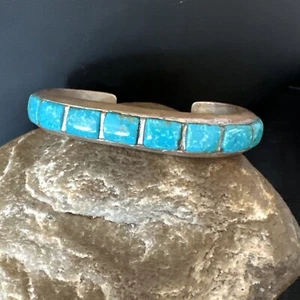 Old Pawn Men Blue Kingman Turquoise Zuni Sterling Silver Cuff Bracelet 15955 - Picture 1 of 12