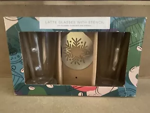 New Latte Glasses With Snowflake Stencil Christmas GiftSet x2 250ml Glasses Aldi - Picture 1 of 9